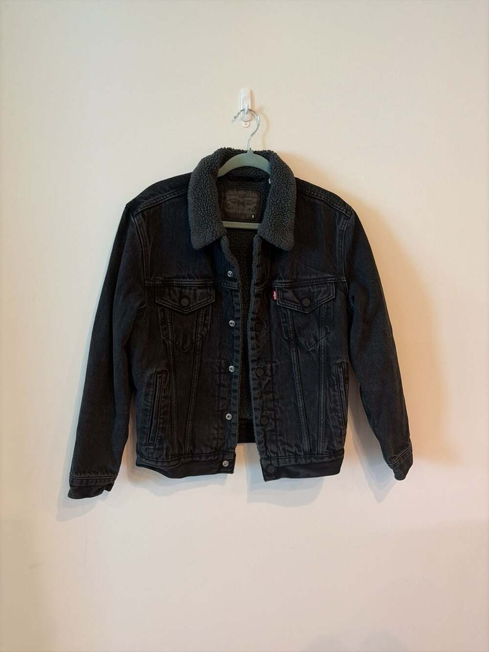 Levi's Trucker Jacket Black Denim Sherpa lined